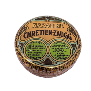Nazaline Chretien-Zaugg Relieves Cold In Head Tin Made In Canada Design In 1904